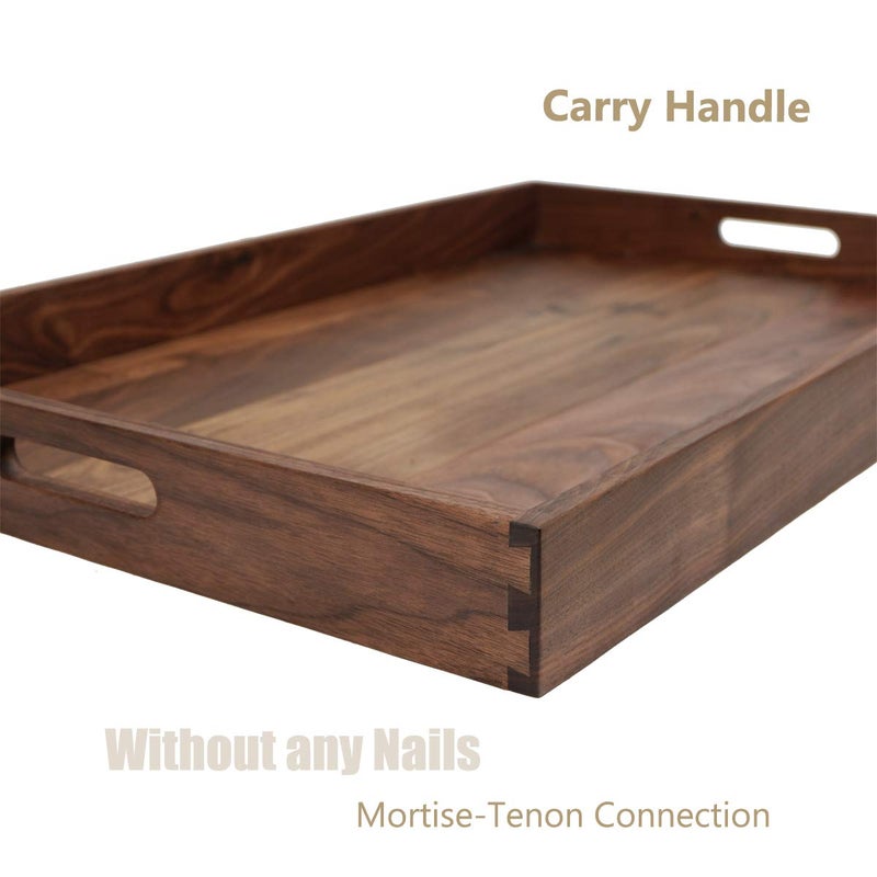 MAGIGO 28 x 18 Inches Extra Large Rectangle Black Walnut Wood Ottoman Tray with Handles, Serve Tea, Coffee or Breakfast in Bed, Classic Wooden Decorative Serving Tray - Image 3